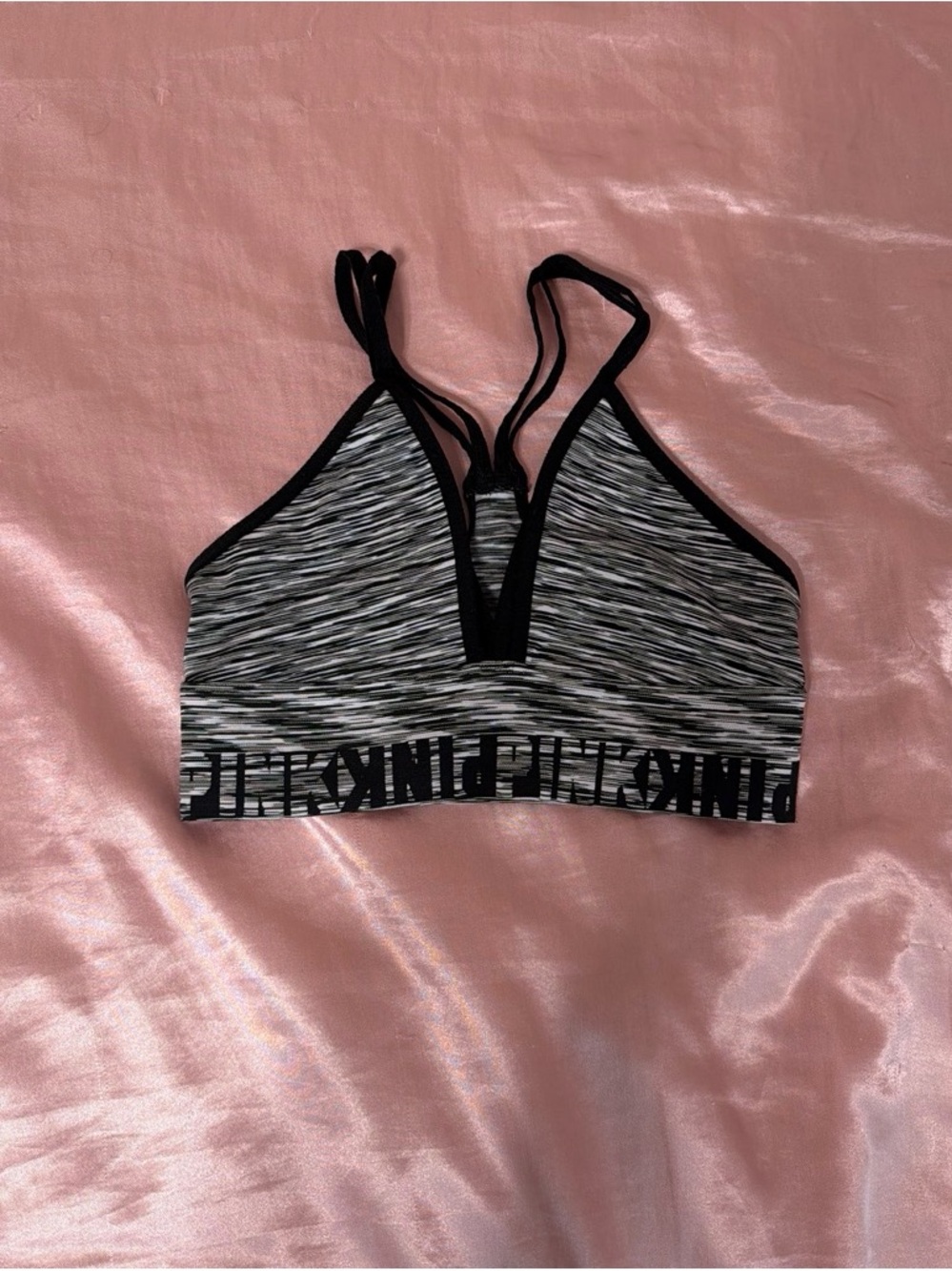 PINK Victoria's Secret Black & White Heathered Strappy Sports Bralette